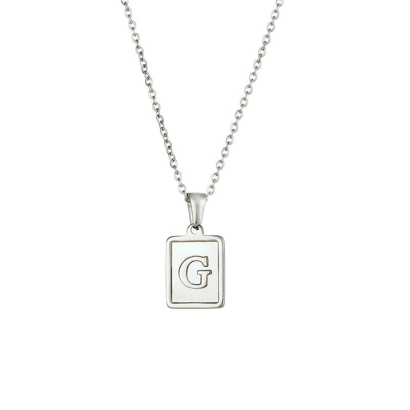 Unisex Square Letter Engraved Pendant Necklace - AM APPAREL