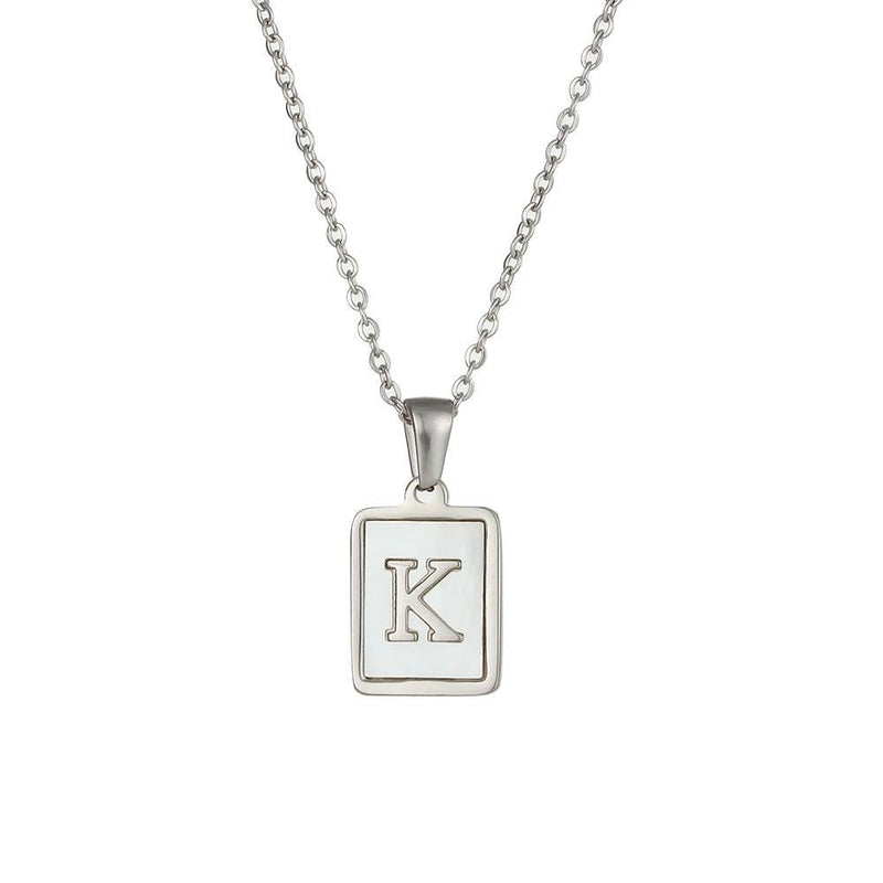 Unisex Square Letter Engraved Pendant Necklace - AM APPAREL