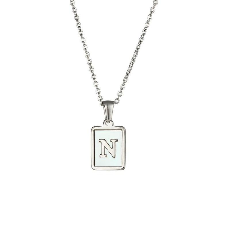 Unisex Square Letter Engraved Pendant Necklace - AM APPAREL