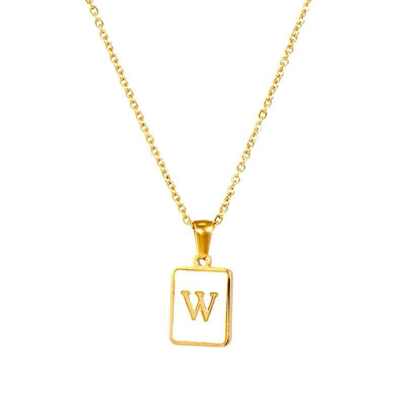 Unisex Square Letter Engraved Pendant Necklace - AM APPAREL