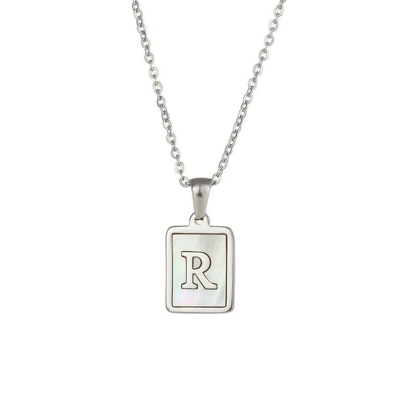 Unisex Square Letter Engraved Pendant Necklace - AM APPAREL