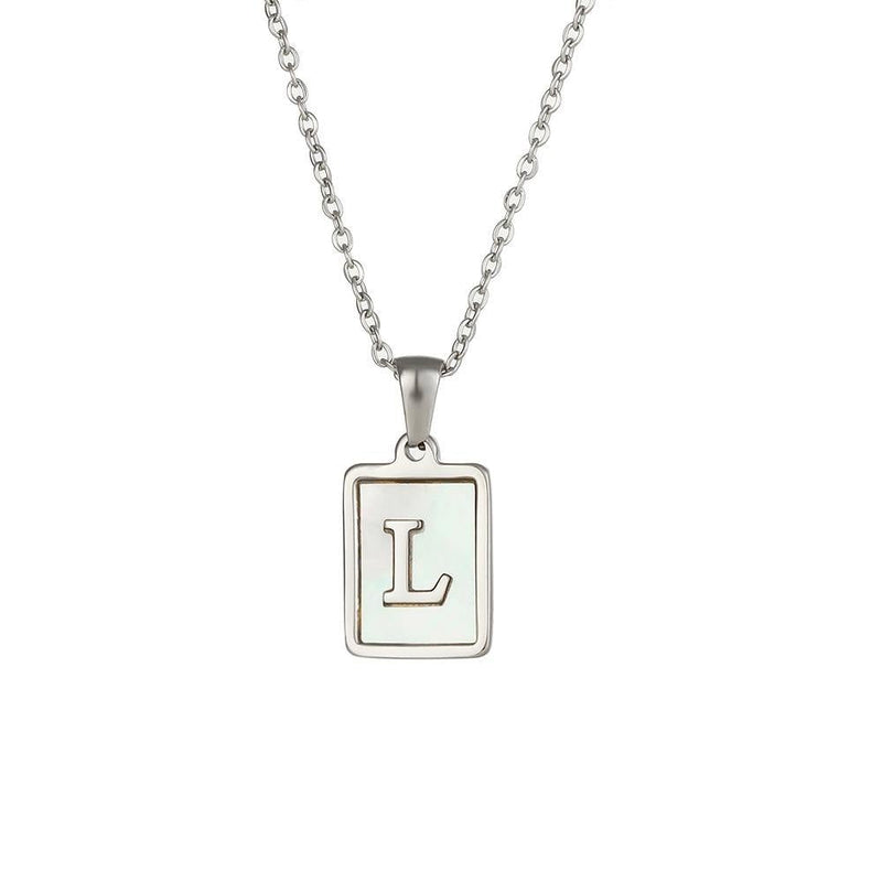 Unisex Square Letter Engraved Pendant Necklace - AM APPAREL