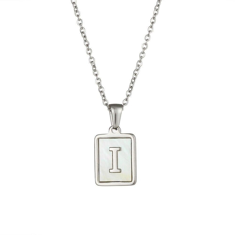 Unisex Square Letter Engraved Pendant Necklace - AM APPAREL