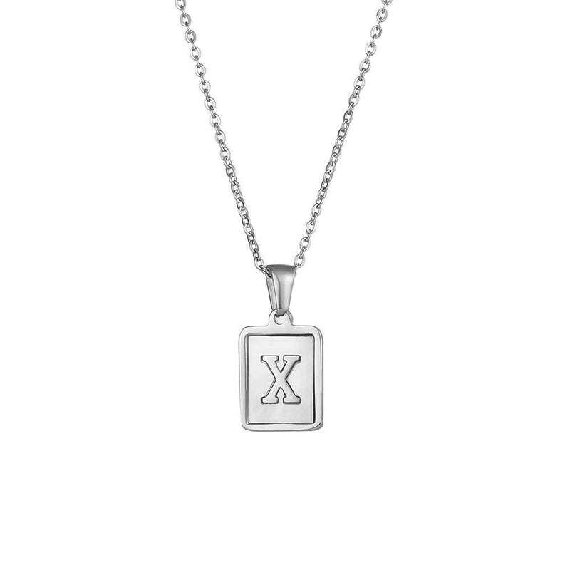 Unisex Square Letter Engraved Pendant Necklace - AM APPAREL