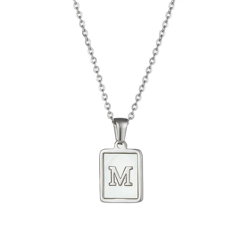 Unisex Square Letter Engraved Pendant Necklace - AM APPAREL