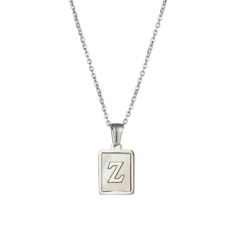 Unisex Square Letter Engraved Pendant Necklace - AM APPAREL