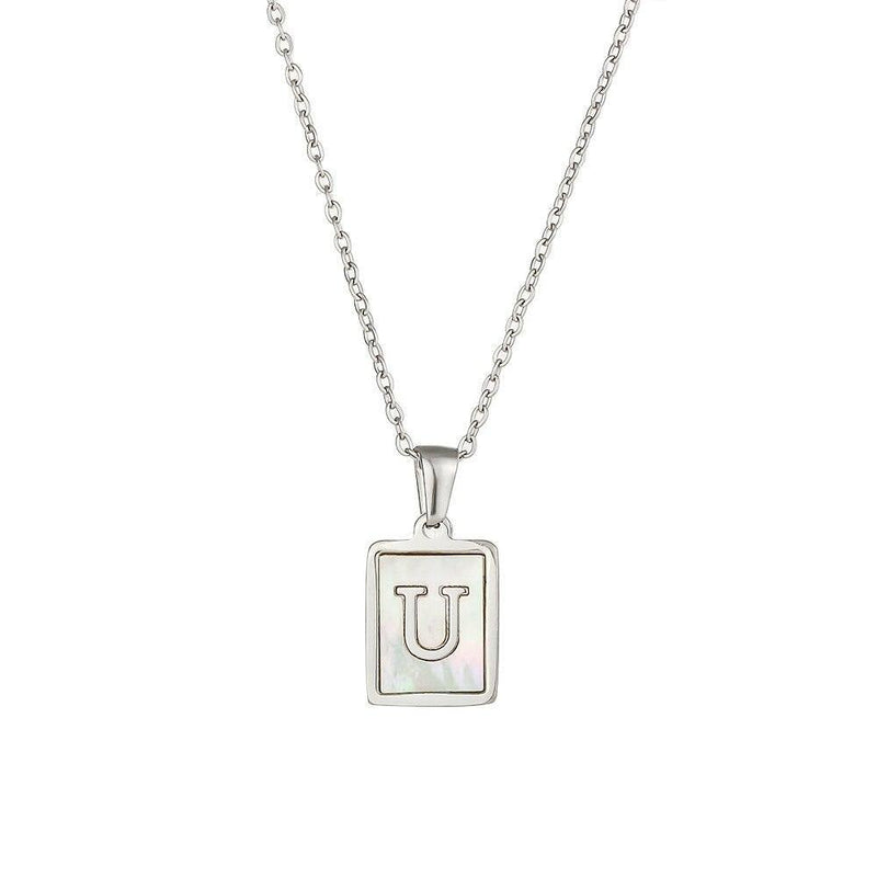 Unisex Square Letter Engraved Pendant Necklace - AM APPAREL