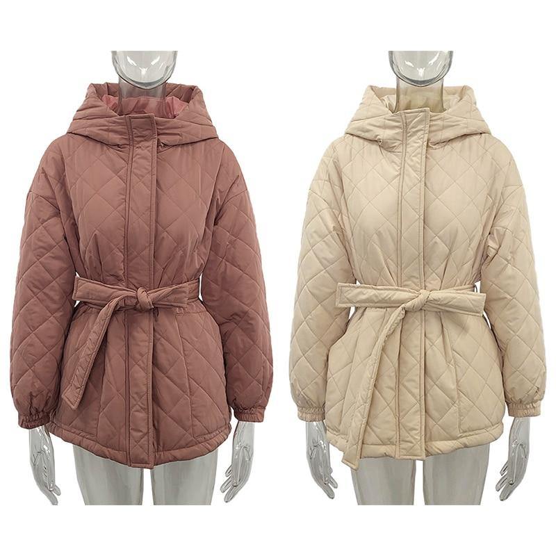 Women's Arygle Hooded Parkas Winter Coat - AM APPAREL