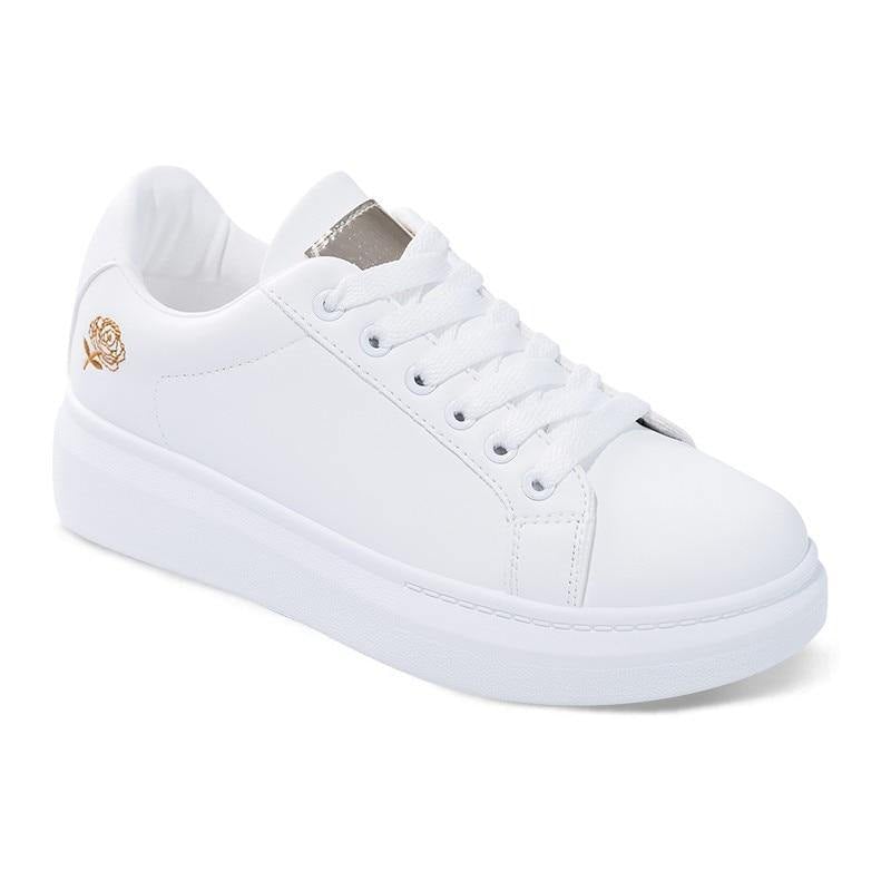 Women's Casual Embroidered White Sneakers - AM APPAREL