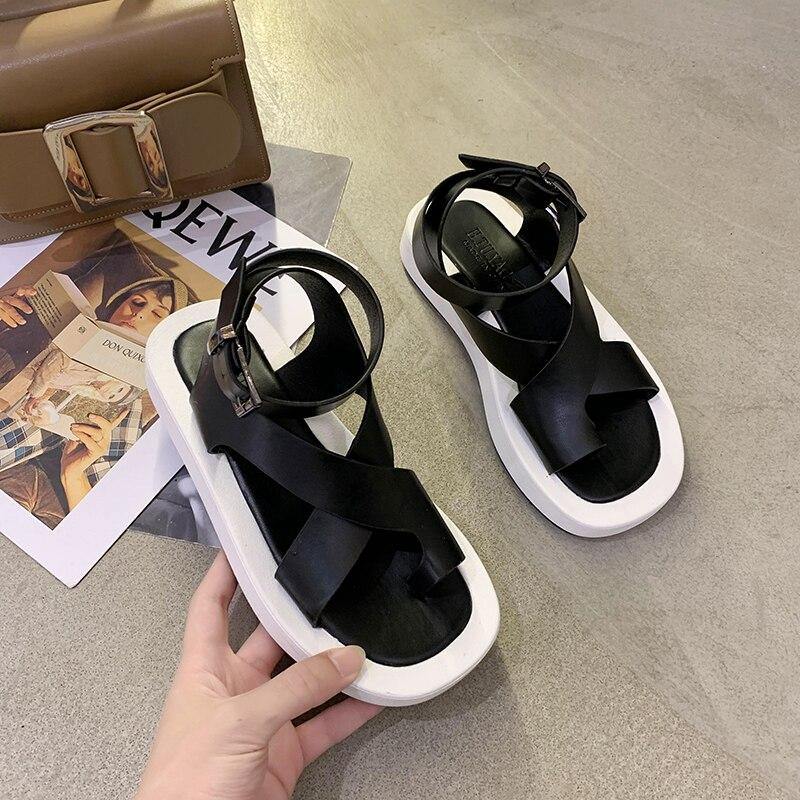 Women's Clip Toe Cross Square Flat Sandals - AM APPAREL