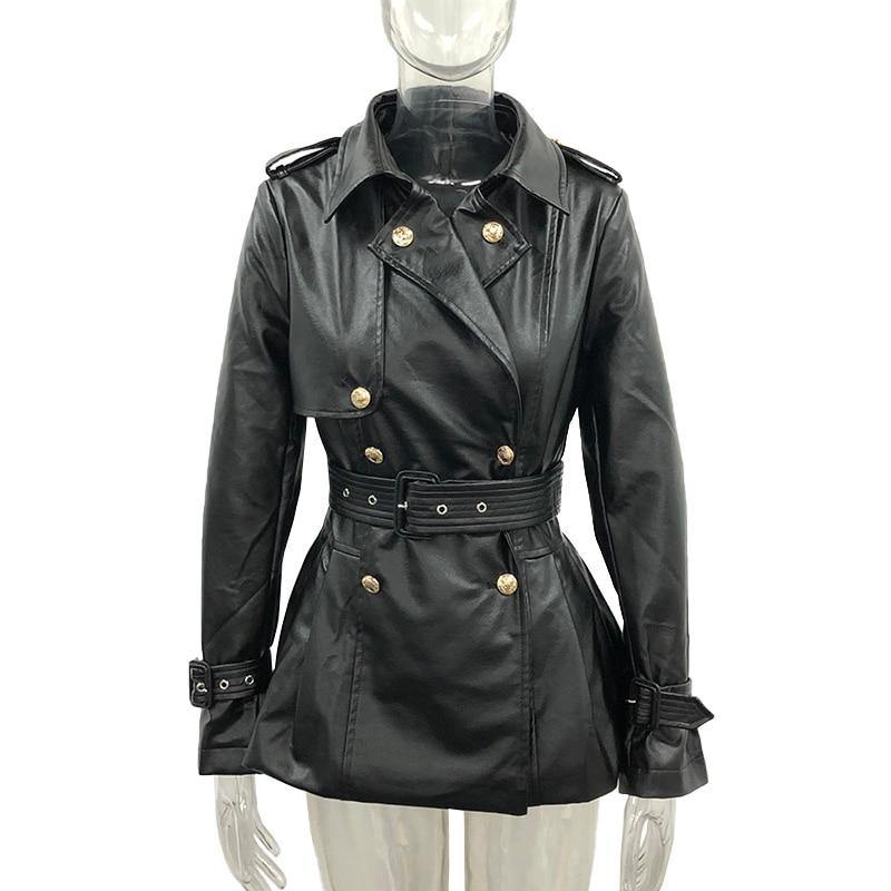 Women's Down Collar High Faux Leather Coats - AM APPAREL