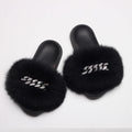 Women's Fluffy Fur Slippers W/ Chain Detail - AM APPAREL