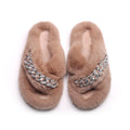 Women's Furry Cross Chain Slippers - AM APPAREL