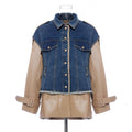 Women's Patchwork Faux Leather & Denim Coat - AM APPAREL