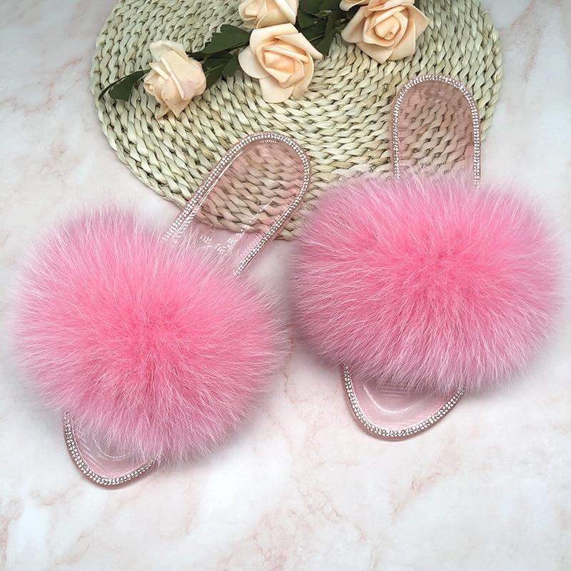 Women's Plush Fox Fur Slippers - AM APPAREL