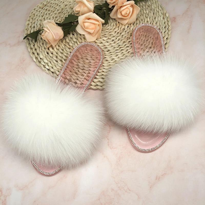 Women's Plush Fox Fur Slippers - AM APPAREL