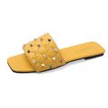 Women's PU Leather Slippers W/ Rivets Details - AM APPAREL