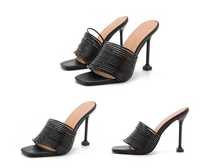 Women's Square-Shaped Toe Strap High Heels - AM APPAREL