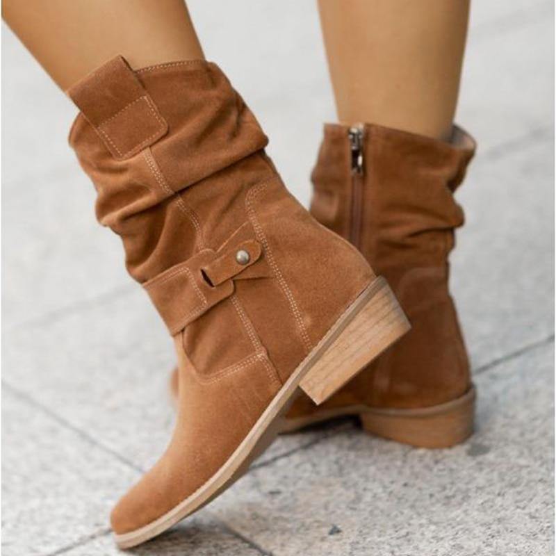 Women's Warm Zipper Winter Suede Boots - AM APPAREL