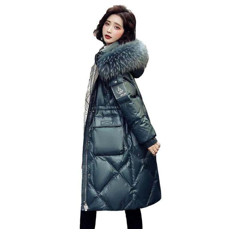 Women's Winter Fur Collar Warm Long Coat - AM APPAREL