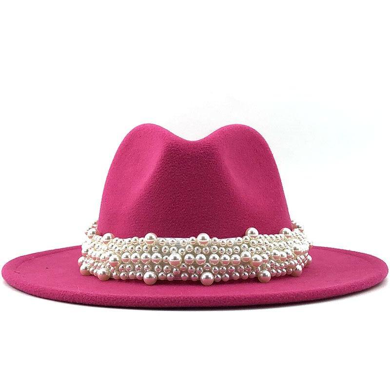 Women's Wool Jazz Fedora Hats W/ Beaded Ribon - AM APPAREL