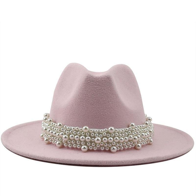 Women's Wool Jazz Fedora Hats W/ Beaded Ribon - AM APPAREL