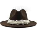 Women's Wool Jazz Fedora Hats W/ Beaded Ribon - AM APPAREL