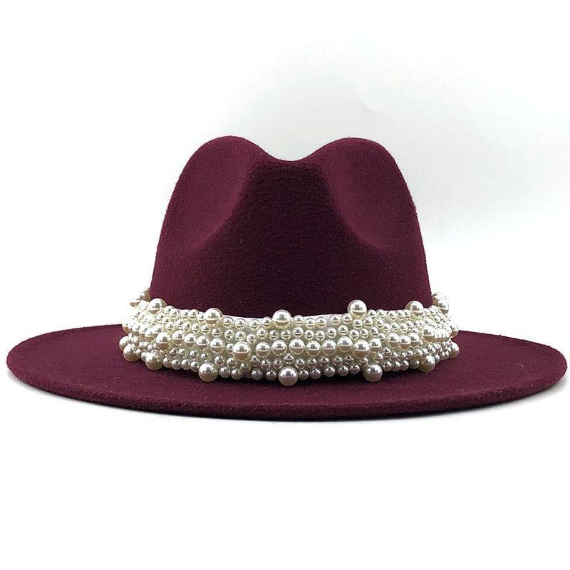 Women's Wool Jazz Fedora Hats W/ Beaded Ribon - AM APPAREL