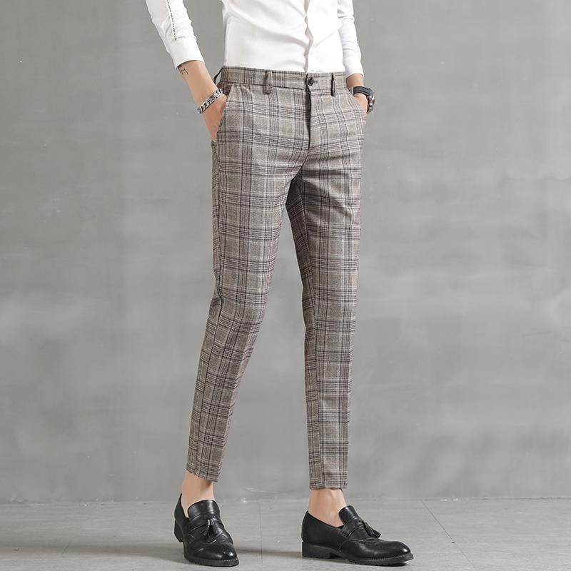 YASUG Men's Plaid Business Ankle Length Pants - AM APPAREL