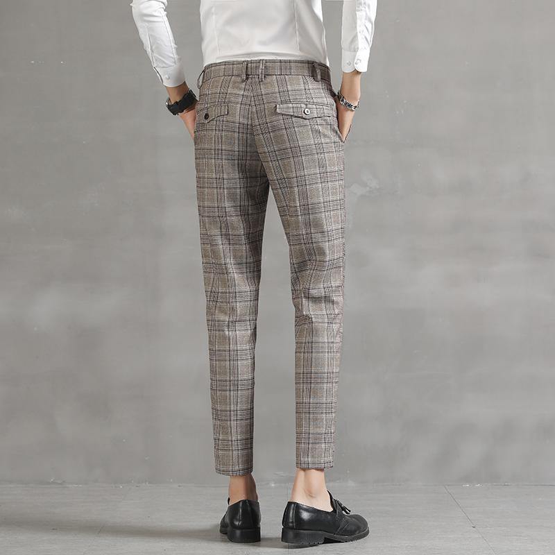 YASUG Men's Plaid Business Ankle Length Pants - AM APPAREL