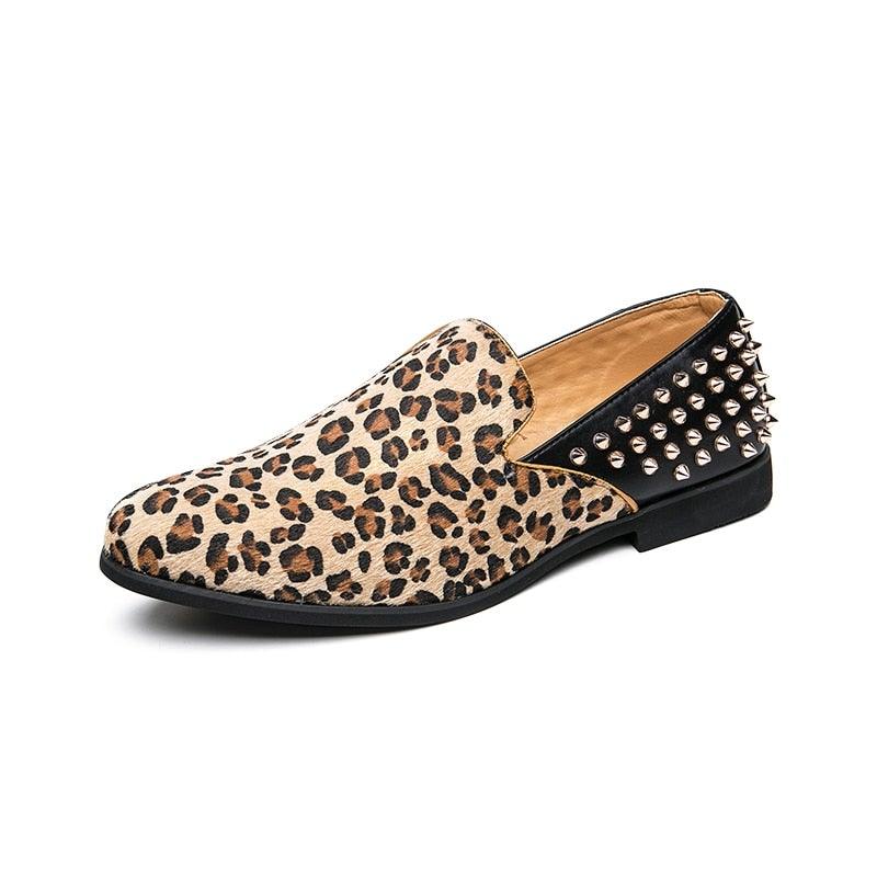 YRL Men's Rivet Leopard Moccasin Loafers - AM APPAREL